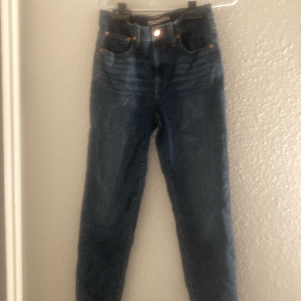 Levi’s high rise straight jeans.